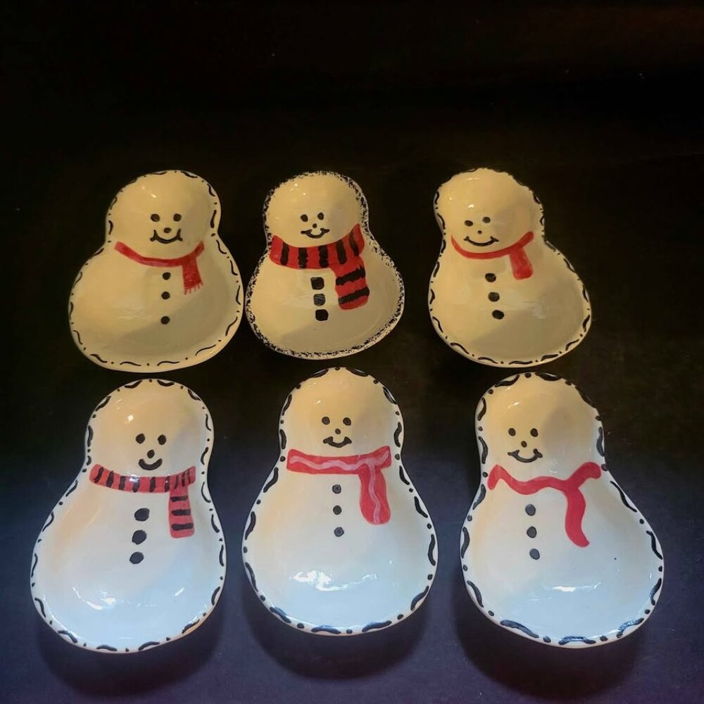 Set of Six Ceramic Stoneware Small Snowman Serving Dishes